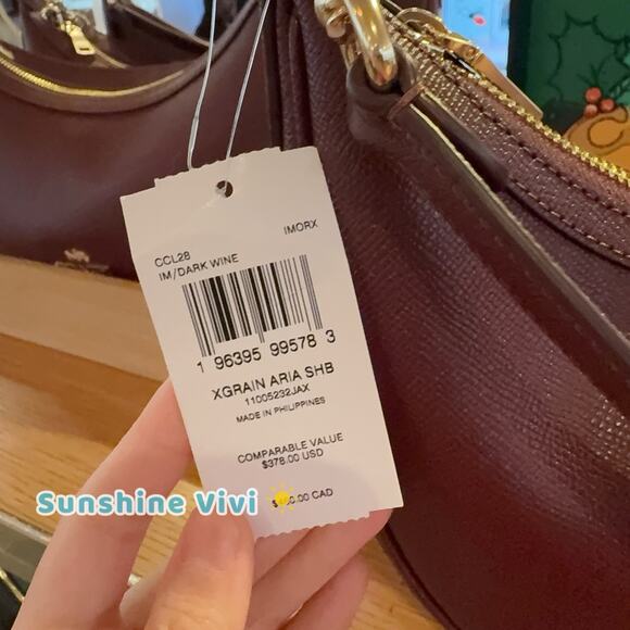 NWT Coach Aria Shoulder Bag CCL28 Crossgrain leather DARK WINE - Picture 6 of 7